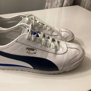 Men's Sneakers, Puma Roma, '68, Size 11.5 US, Soccer Shoes, White, Blue, Gold